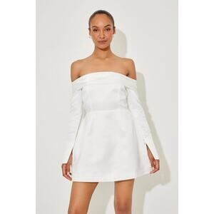 NWT Odd Muse The Ultimate Muse Satin Bardot Mini Dress White SM Bridal Wedding